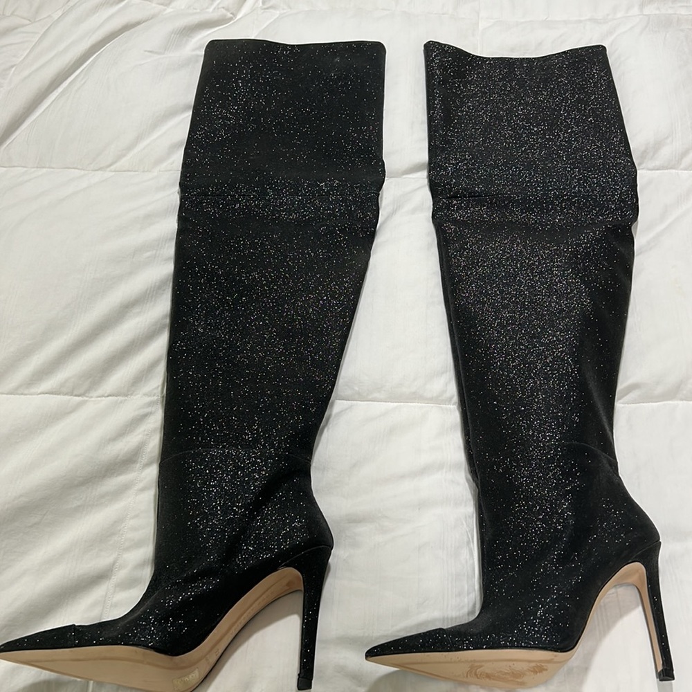 Good American thigh high glitter boots